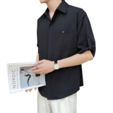 2025夏季新款男士帅气潮流纯色五分袖短袖衬衫2C8080-P50，男装衬衫，电商B307