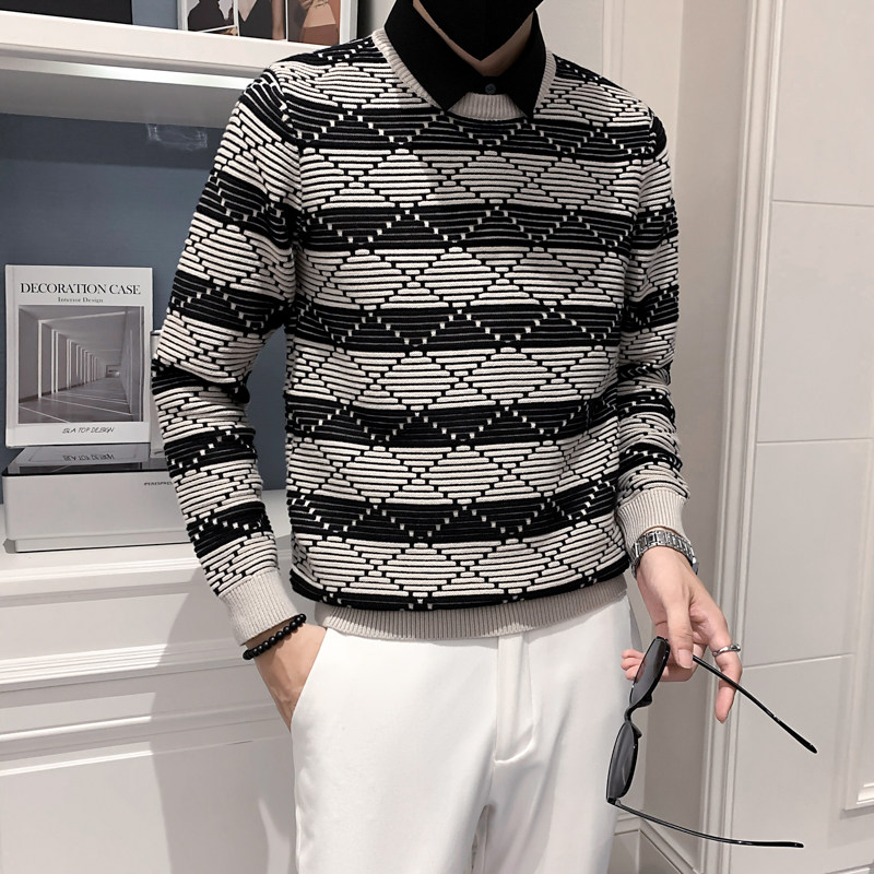 2025秋冬新款男加厚修身潮流帅气假两件毛衣M9870-P93控145,男装针织衫/毛衣,电商B307