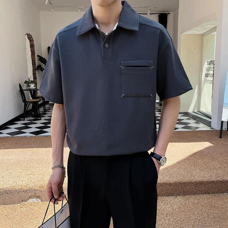 2025夏季新款男士帅气华夫格纯色翻领短袖POLO衫PL600-P50,男装Polo衫,电商B307