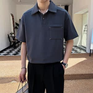 2025夏季新款男士帅气华夫格纯色翻领短袖POLO衫PL600-P50图片