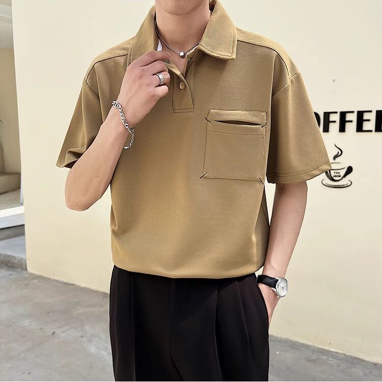 2025夏季新款男士帅气华夫格纯色翻领短袖POLO衫PL600-P50,男装Polo衫,电商B307