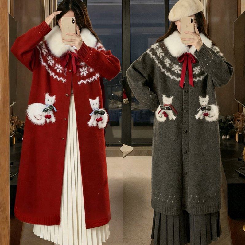 大码秋冬新款甜美风圣诞雪花毛衣开衫外套高腰半身裙两件套,女装/女士精品,大码内搭,淘宝优惠券,粉丝福利购,淘宝优惠卷