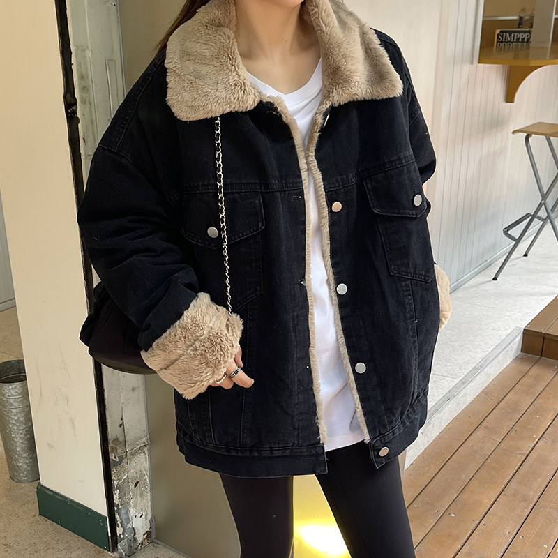 羊羔毛牛仔外套女秋冬2025新款加绒加厚宽松韩版百搭学生夹克