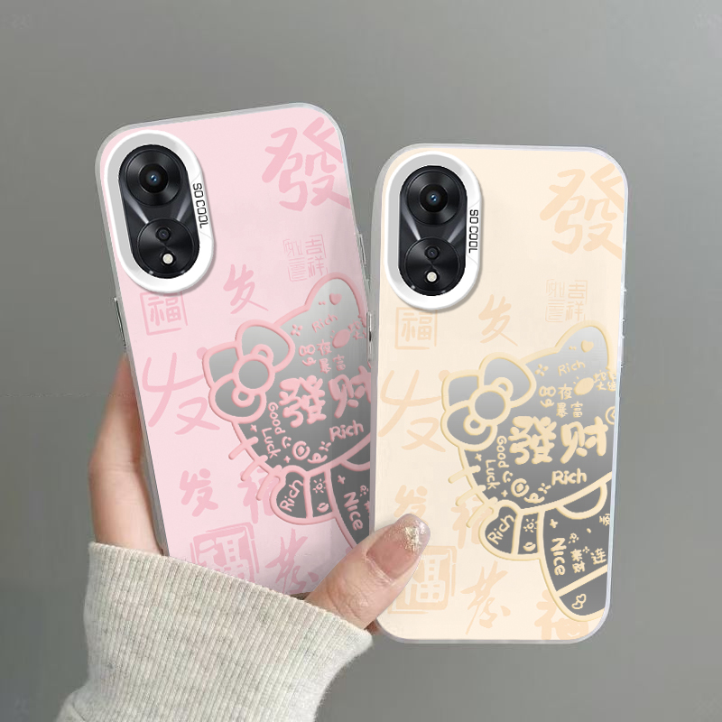 OPPOA58手机壳发财KT猫磨砂彩银