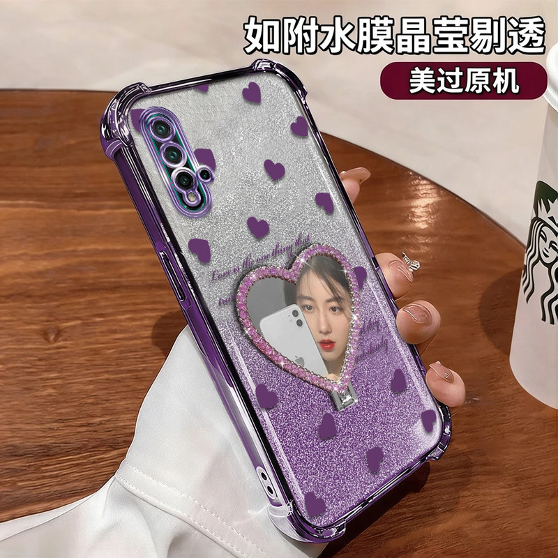 适用华为nova5手机壳爱心英文镜子支架NOVA5PRO电镀四角防摔气囊Nova6高颜值创意硅胶女款保护套
