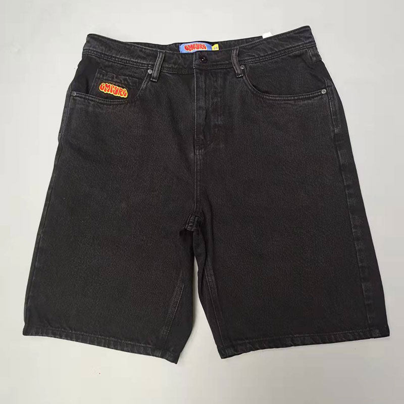 thumbnail for Skateboard denim shorts washed classic denim shorts men's summer loose retro trendy brand solid color casual five-point pants