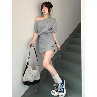 J0036#夏季运动服套装女休闲韩系宽松短袖短裙两件套