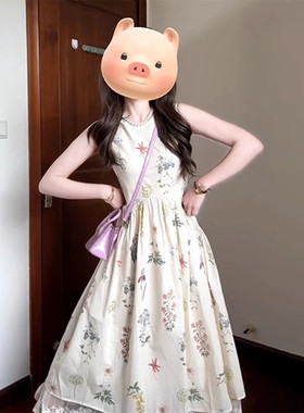 高级感法式无袖背心碎花连衣裙子女夏季2026新款海边度假气质长裙