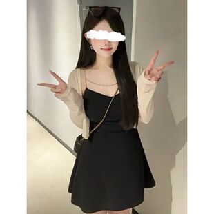 两件套 微胖夏季时尚纯欲气质吊带连衣裙女收腰显瘦A摆夏季法式