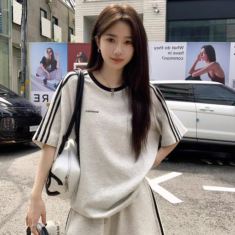 美式炸街休闲运动服套装女夏学生宽松韩版时尚短袖短裤跑步两件套