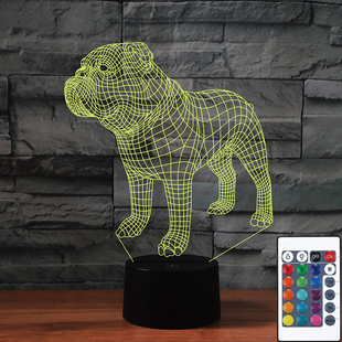 儿童房哈巴狗睡眠灯渐变视觉七彩创意小狗斗牛犬3d遥控led小夜灯