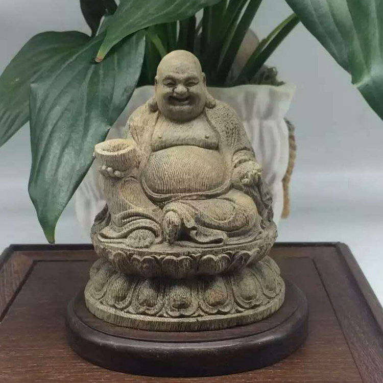 印尼沉香木雕弥勒佛像摆件 元宝坐莲笑佛家居招财镇宅特色工艺品