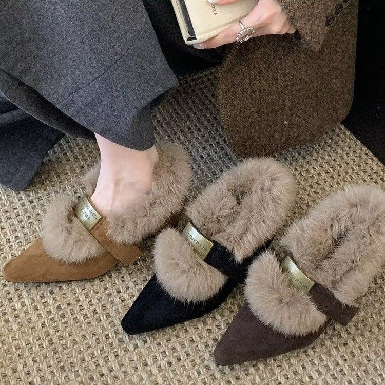 羊皮版~复古毛毛鞋女真皮一脚蹬舒适外穿浅口单鞋时尚百搭棉鞋子,女鞋,浅口单鞋,淘宝优惠券,粉丝福利购,淘宝优惠卷