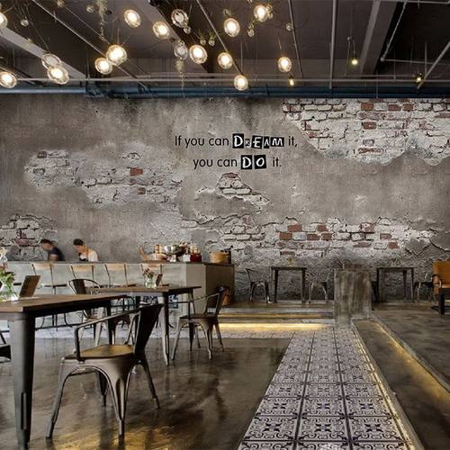 5d复古破旧灰色水泥砖纹墙纸拍照背景墙密室逃脱餐厅网咖酒吧壁纸