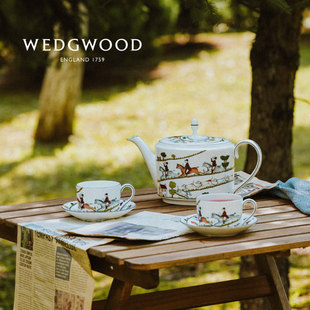 英国Wedgwood狩猎即景Hunting Scenes手绘骨瓷方盘茶碟茶壶收藏款