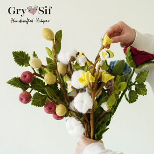 Gry&Sif丹麦设计羊毛毡艺术摆件手工花朵新西纯兰羊毛