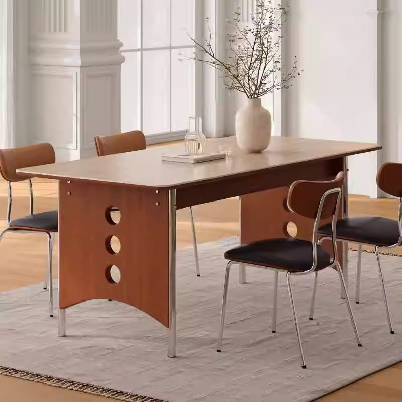 中古岩板餐桌家用复古不锈钢长方形饭桌高端实木餐桌椅组合高级感,住宅家具,岩板餐桌,淘宝优惠券,粉丝福利购,淘宝优惠卷
