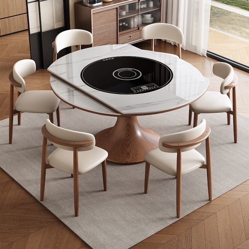 2026新款实木圆形餐桌现代小户型意式带暖菜电磁炉岩板餐桌可伸缩,住宅家具,岩板餐桌,淘宝优惠券,粉丝福利购,淘宝优惠卷