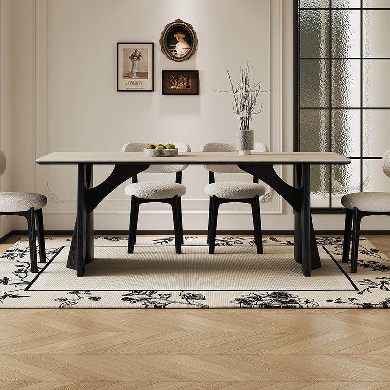 岩板餐桌小户型家用现代简约法式复古风长方形白蜡木饭桌椅高级感,住宅家具,岩板餐桌,淘宝优惠券,粉丝福利购,淘宝优惠卷