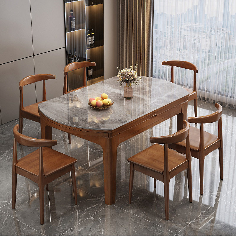 全实木岩板餐桌伸缩可变圆胡桃木餐桌椅组合饭桌家用折叠方圆两用,住宅家具,餐桌+餐椅,淘宝优惠券,粉丝福利购,淘宝优惠卷