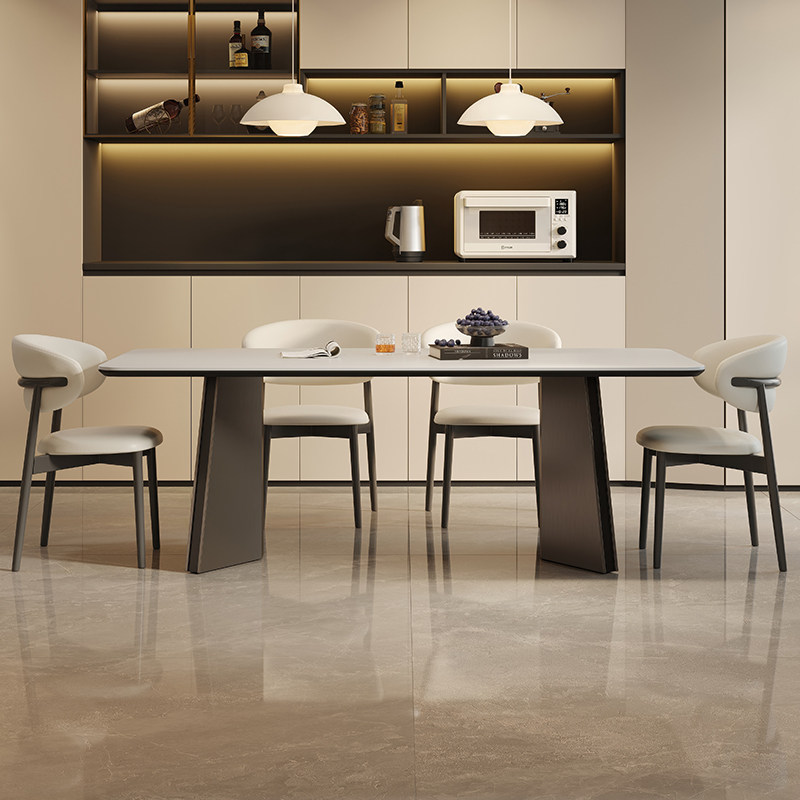 轻奢简约岩板餐桌纯白全托底板长方形饭桌小户型家用餐桌椅子组合,住宅家具,岩板餐桌,淘宝优惠券,粉丝福利购,淘宝优惠卷
