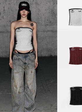 韩国badblood复古竖条纹抹胸背心性感小众设计感修身外穿无袖上衣