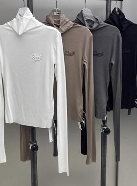 韩国badblood美式高领字母刺绣长袖T恤女修身显瘦打底衫上衣秋冬