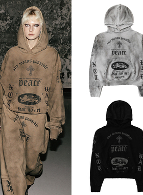 韩国badblood美式复古做旧废土字母印花连帽卫衣早秋宽松休闲上衣