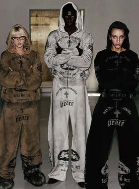 韩国badblood美式复古废土风做旧连帽卫衣街头休闲宽松拉链外套潮