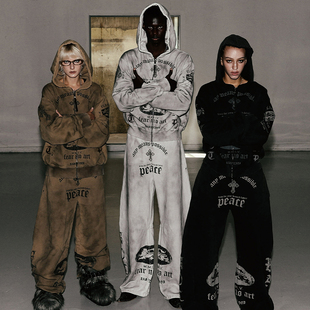 韩国badblood美式 复古废土风做旧连帽卫衣街头休闲宽松拉链外套潮