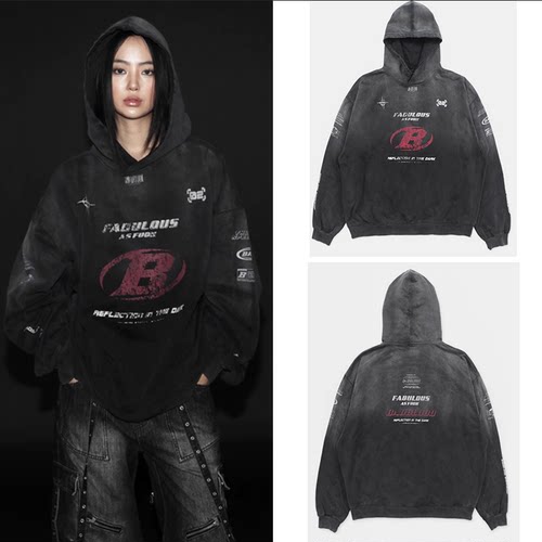 badblood美式复古扎染连帽卫衣