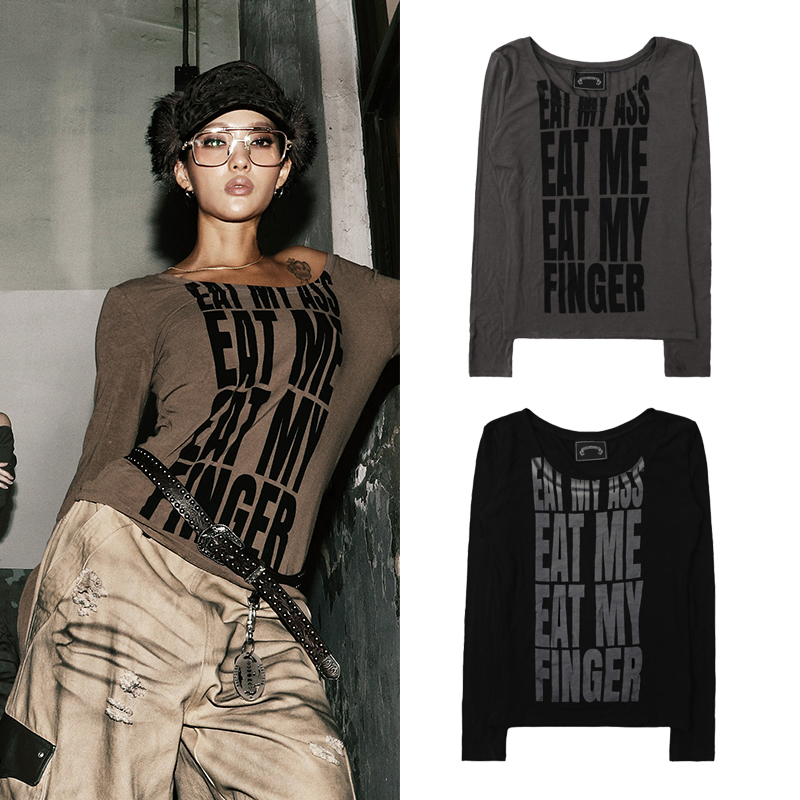 韩国badblood早秋大领口斜肩长袖