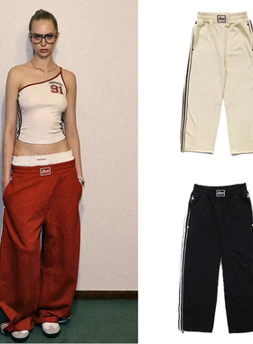 韩国badblood裤子女阔腿裤小众美式复古直筒休闲裤松紧腰运动长裤