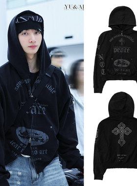 富安悠同款badblood美式复古废土风连帽卫衣街头休闲宽松拉链外套