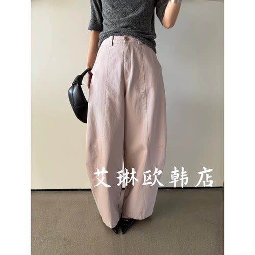 卡蔓enxi22112早秋新款高腰显瘦立体弧形裁剪弯刀阔腿休闲裤女