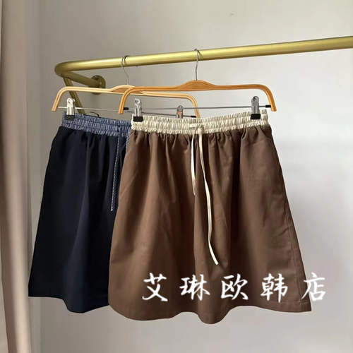 67050甜美格子拼接松紧腰半身裙