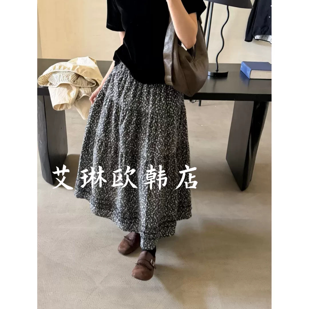 miluroom米鹿ouur8821秋款松紧腰韩系中长款碎花半身裙大摆裙女