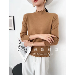 9.7日福利6662秋装卷边半高领纯色修身显瘦长袖针织打底衫上衣女