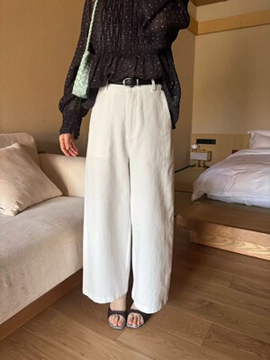 特价卡蔓浅之夏QZX10801春款韩系腰带简约风休闲直筒阔腿裤休闲女