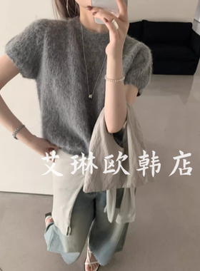 禁止机洗~卡蔓韩标25331韩系简约圆领超细羊毛短袖针织衫毛衣女