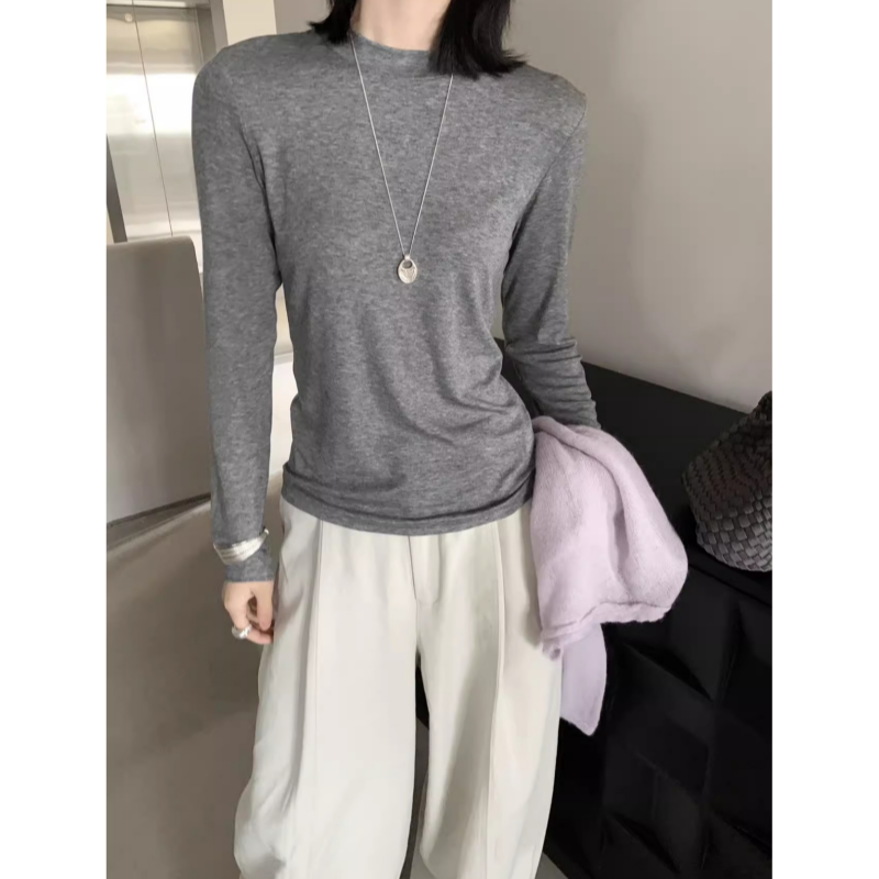 卡蔓韩标MM220/322秋韩系小立领修身纯色天丝羊毛打底衫长袖T恤