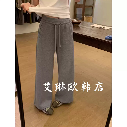 miluroom sicily米鹿26321秋款松紧腰抽绳直筒阔腿卫裤休闲裤女