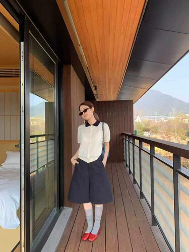 特价卡蔓韩标260095夏款小香风撞色翻领短袖绵羊毛针织开衫女