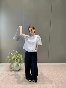 卡蔓浅之夏QZX10890夏装新款木耳边领后系带莱赛尔苎麻短袖衬衫女