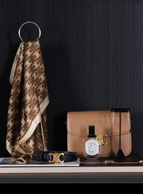 轻奢样板间软装棕色系衣帽间装饰女士包包腰带丝巾首饰梳妆台摆件