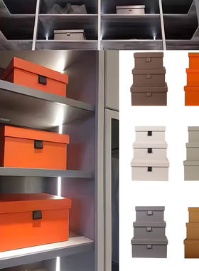 轻奢样板房间衣柜收纳箱衣帽间收纳盒皮质整理箱储物盒摆装饰设件