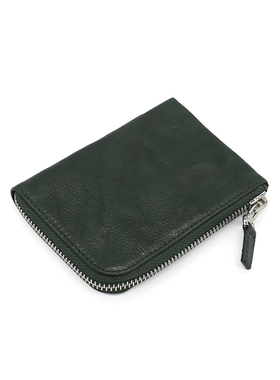 新品头层牛皮拉链零钱包男真皮皱褶复古卡包薄款驾驶证短款钱包女