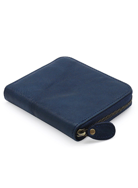 植鞣皮钱包男真皮短款复古竖款多卡位驾驶证牛皮皮夹女式拉链卡包