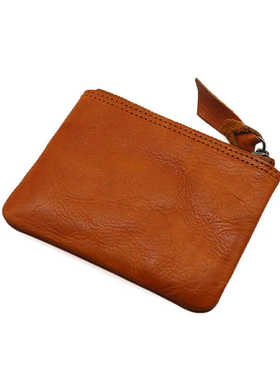 真皮植鞣牛皮卡包拉链做旧潮奢小钱包复古女士小零钱包迷你收纳袋