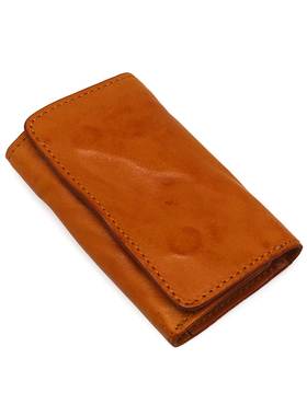 头层牛皮钥匙包真皮复古零钱包皱褶软皮搭扣锁匙包多功能收纳小包